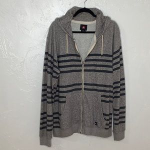 Quicksilver full zipper stripes kangaroo pockets hoodie size XL